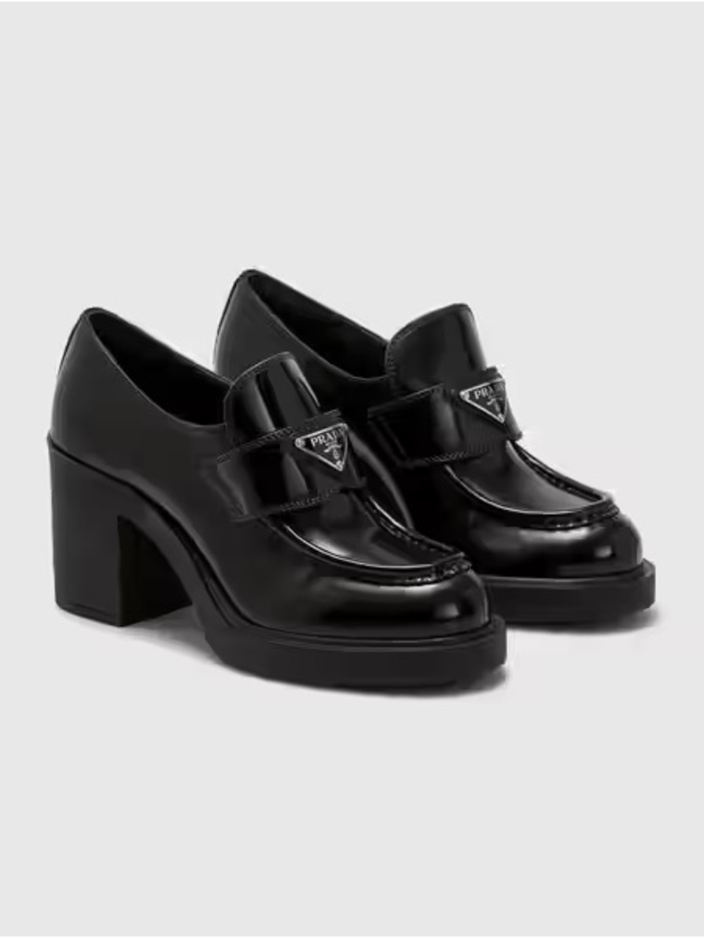 Prada Chocolate High-Heeled Brushed Leather Loafers Black